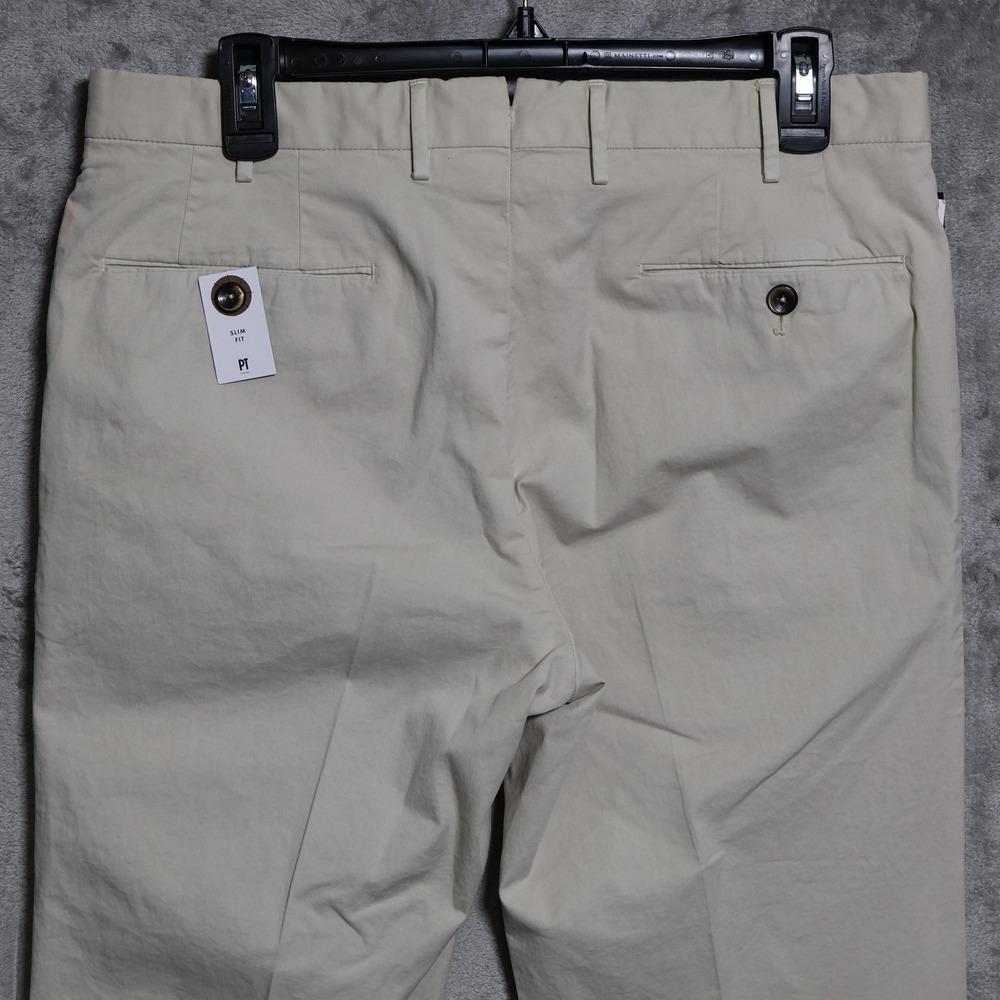 PT Torino Pants Mens 32x35 Beige Tan Slim Fit Chino Pleated Trousers Preppy FLAW - Picture 7 of 14